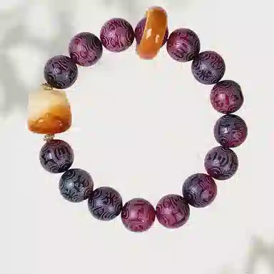 艾卡拉 六字箴言白醒狮紫 菩提根 手串 男女同款情侣款