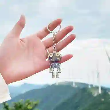 木小魔 小布鲁巴 手工制作成品机器人创意木制钥匙扣 树脂 项链 男女同款情侣款