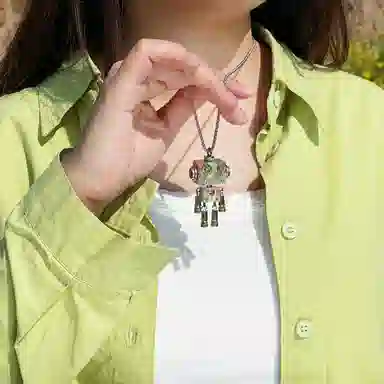 木小魔 小布鲁巴 手工制作成品机器人创意木制钥匙扣 树脂 项链 男女同款情侣款