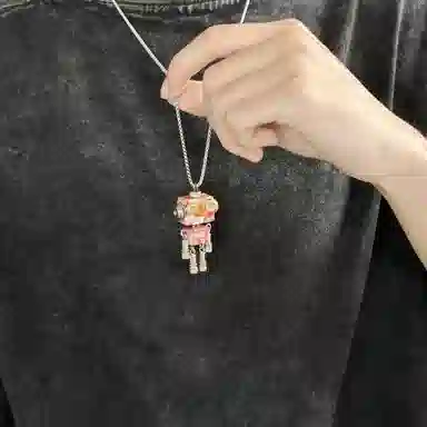 木小魔 小布鲁巴 手工制作成品机器人创意木制钥匙扣 树脂 项链 男女同款情侣款