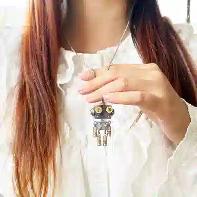 木小魔 小布鲁巴 手工制作成品机器人创意木制钥匙扣 树脂 项链 男女同款情侣款