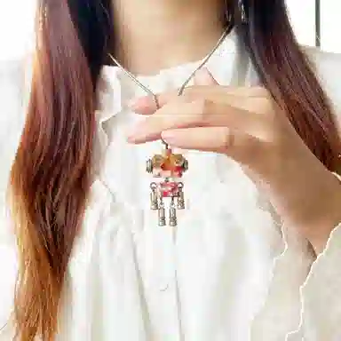 木小魔 小布鲁巴 手工制作成品机器人创意木制钥匙扣 树脂 项链 男女同款情侣款