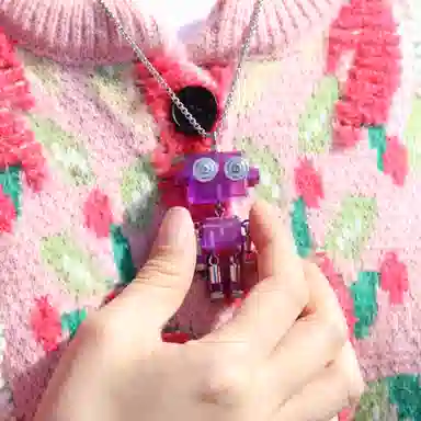 木小魔 斓 蒸汽朋克风手工制作成品机器人创意 木制钥匙扣 项链 男女同款情侣款