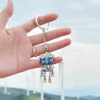 木小魔 小布鲁巴 手工制作成品机器人创意木制钥匙扣 树脂 项链 男女同款情侣款