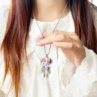 木小魔 小布鲁巴 手工制作成品机器人创意木制钥匙扣 树脂 项链 男女同款情侣款