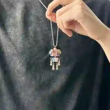 木小魔 小布鲁巴 手工制作成品机器人创意木制钥匙扣 树脂 项链 男女同款情侣款