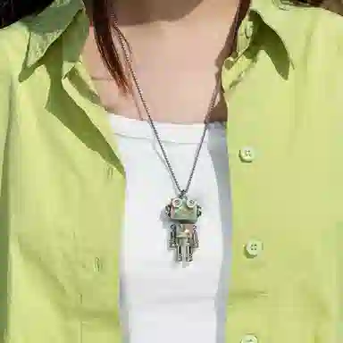 木小魔 小布鲁巴 手工制作成品机器人创意木制钥匙扣 树脂 项链 男女同款情侣款