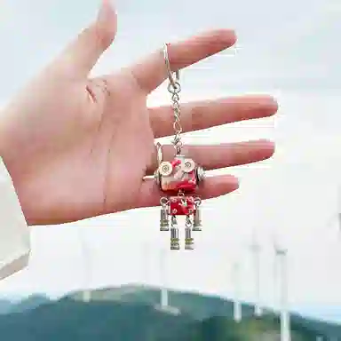 木小魔 小布鲁巴 手工制作成品机器人创意木制钥匙扣 树脂 项链 男女同款情侣款