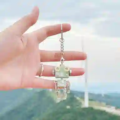 木小魔 小布鲁巴 手工制作成品机器人创意木制钥匙扣 树脂 项链 男女同款情侣款