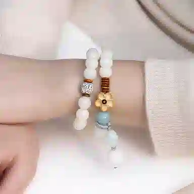 【普陀山官方已祝福】 普陀山文创 好运莲莲双圈叠戴新中式文玩佛珠手持串 生日纪念日礼盒装 白玉菩提 手串 男女同款情侣款