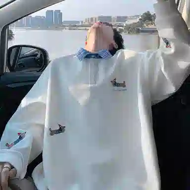 虫小绿 韩系慵懒学院风腊肠狗元素卡通情侣款时尚上衣卫衣 男女同款