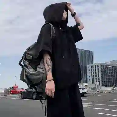 沐诚阳译 美式高街复古连帽短袖与五分裤宽松透气百搭组合轻薄速干上衣简约潮牌通勤户外垂感纯色休闲运动套装 男女同款