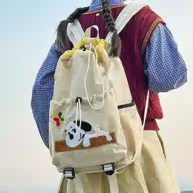 卡卡树 轻便休闲抽绳大容量通勤百搭 尼龙 双肩包 男女同款情侣款 黑色/黄色/卡其色/绿色