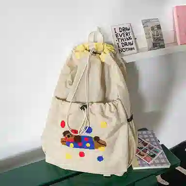 卡卡树 轻便休闲抽绳大容量通勤百搭 尼龙 双肩包 男女同款情侣款 黑色/黄色/卡其色/绿色