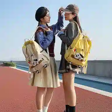 卡卡树 轻便休闲抽绳大容量通勤百搭 尼龙 双肩包 男女同款情侣款 黑色/黄色/卡其色/绿色