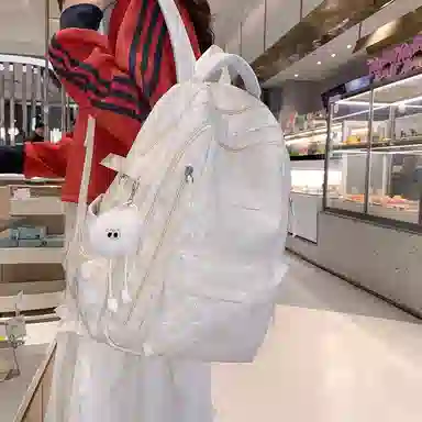 卡卡树 简约时尚印花 尼龙 双肩包 男女同款情侣款 米白色/黑色/绿色