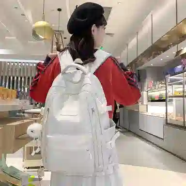 卡卡树 简约时尚印花 尼龙 双肩包 男女同款情侣款 米白色/黑色/绿色