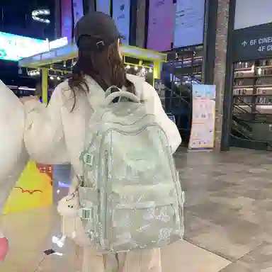 卡卡树 简约时尚印花 尼龙 双肩包 男女同款情侣款 米白色/黑色/绿色