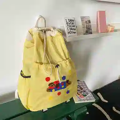 卡卡树 轻便休闲抽绳大容量通勤百搭 尼龙 双肩包 男女同款情侣款 黑色/黄色/卡其色/绿色