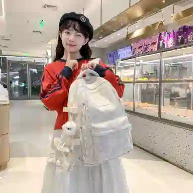 卡卡树 简约时尚印花 尼龙 双肩包 男女同款情侣款 米白色/黑色/绿色