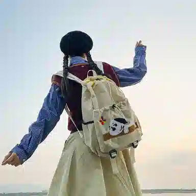 卡卡树 轻便休闲抽绳大容量通勤百搭 尼龙 双肩包 男女同款情侣款 黑色/黄色/卡其色/绿色