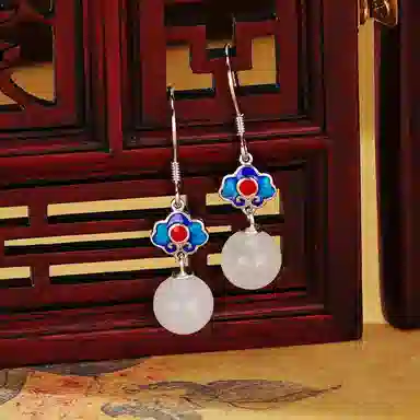 二三二三 小众古风白玉耳钩复古气质祥云锁高级感耳环耳饰品 和田玉 耳坠 女款