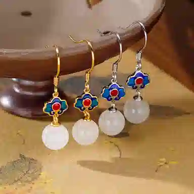 二三二三 小众古风白玉耳钩复古气质祥云锁高级感耳环耳饰品 和田玉 耳坠 女款