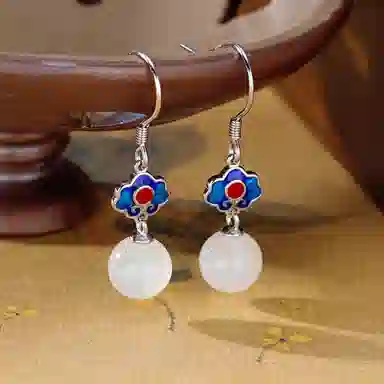 二三二三 小众古风白玉耳钩复古气质祥云锁高级感耳环耳饰品 和田玉 耳坠 女款