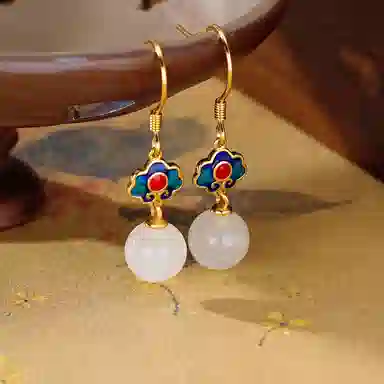 二三二三 小众古风白玉耳钩复古气质祥云锁高级感耳环耳饰品 和田玉 耳坠 女款