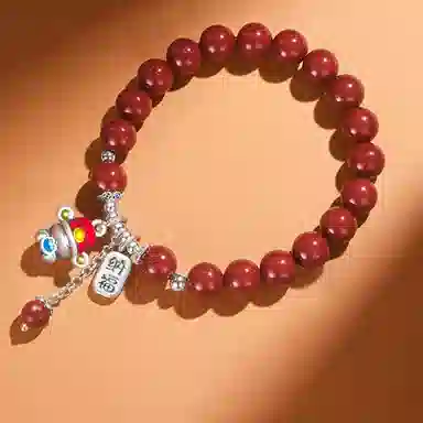 千玺世家 新式中国风珐琅小财神高含量紫金 再造辰砂朱砂 手串 女款