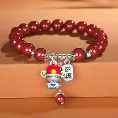 千玺世家 新式中国风珐琅小财神高含量紫金 再造辰砂朱砂 手串 女款
