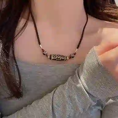 千玺世家 藏式潮流招财转运天珠锁骨链时尚百搭 玛瑙 玉石项链 男女同款情侣款