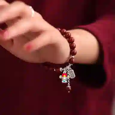 千玺世家 新式中国风珐琅小财神高含量紫金 再造辰砂朱砂 手串 女款