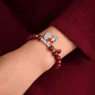 千玺世家 新式中国风珐琅小财神高含量紫金 再造辰砂朱砂 手串 女款