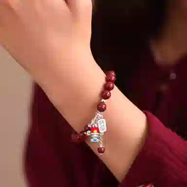 千玺世家 新式中国风珐琅小财神高含量紫金 再造辰砂朱砂 手串 女款