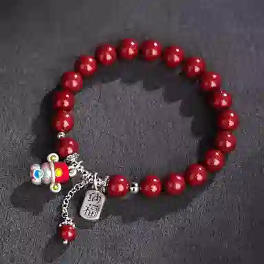 千玺世家 新式中国风珐琅小财神高含量紫金 再造辰砂朱砂 手串 女款