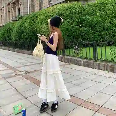 木清清 纯色高腰合身休闲长裙 女款 杏色