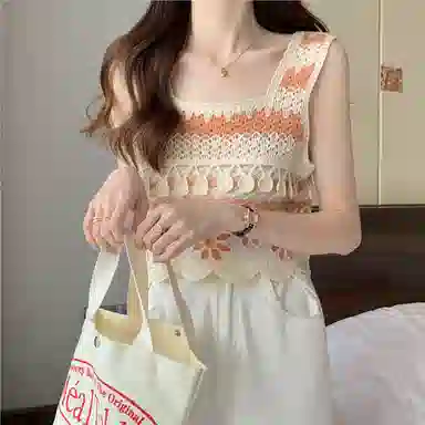 木清清 拼色钩花镂空套头吊带 女款