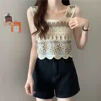 木清清 拼色钩花镂空套头吊带 女款