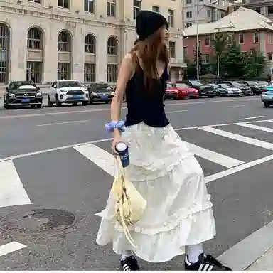 木清清 纯色高腰合身休闲长裙 女款 杏色