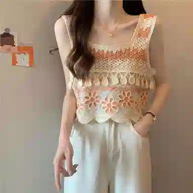 木清清 拼色钩花镂空套头吊带 女款