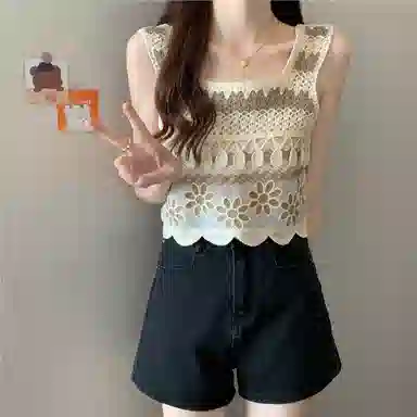 木清清 拼色钩花镂空套头吊带 女款