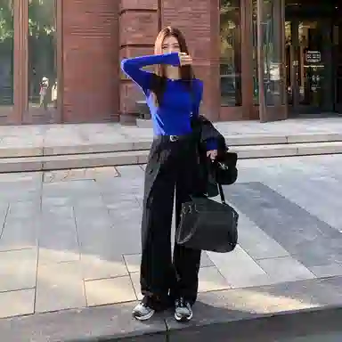 木清清 纯色高腰宽松工装裤 女款 黑色