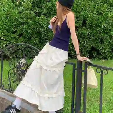 木清清 纯色高腰合身休闲长裙 女款 杏色