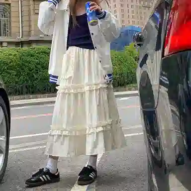 木清清 纯色高腰合身休闲长裙 女款 杏色