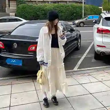 木清清 纯色高腰合身休闲长裙 女款 杏色