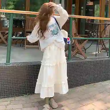 木清清 纯色高腰合身休闲长裙 女款 杏色