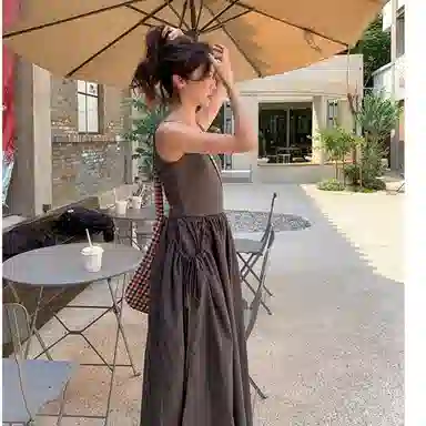 木清清 法式复古高级感赫本风女气质方领背心长裙无袖连衣裙 女款 灰色