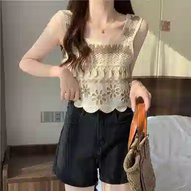 木清清 拼色钩花镂空套头吊带 女款