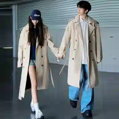 普鲁士多特蒙德 日系复古学院风经典款双排扣中长款西装领可拆卸腰带收腰慵懒风设计休闲风衣  男女同款